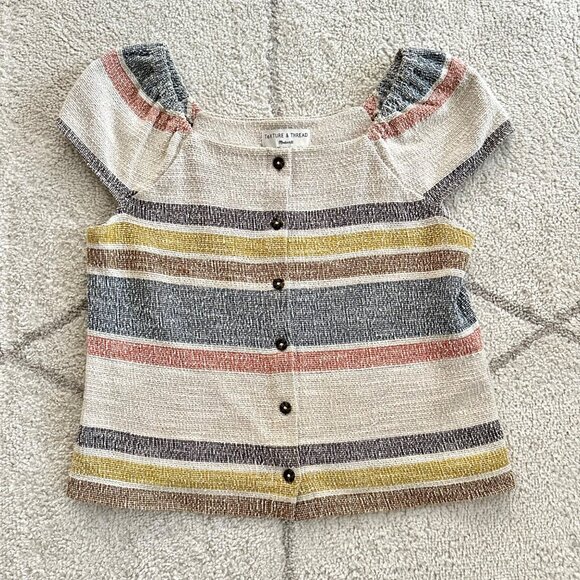 Madewell Texture & Thread Striped Button-Front Cap Sleeve Top Cotton Blend - Picture 3 of 6